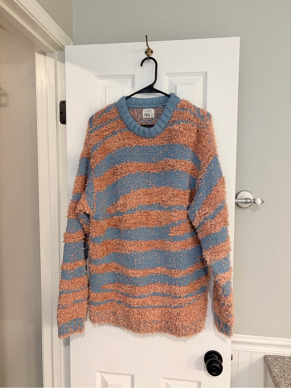 Zara A/W 2020 Fuzzy Striped Sweater Blue Peach Textured Knit M